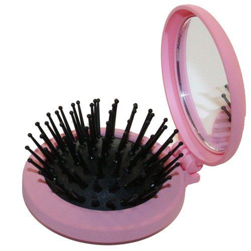 Denman D7 Compact Popper Pocket Size Folding Hair Brush With Mirror For Men N Women, Pink