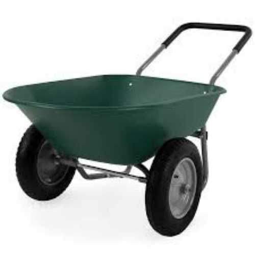 Double Wheel Barrow In Green Color And Mild Steel Metal, Lightweight And Rustproof