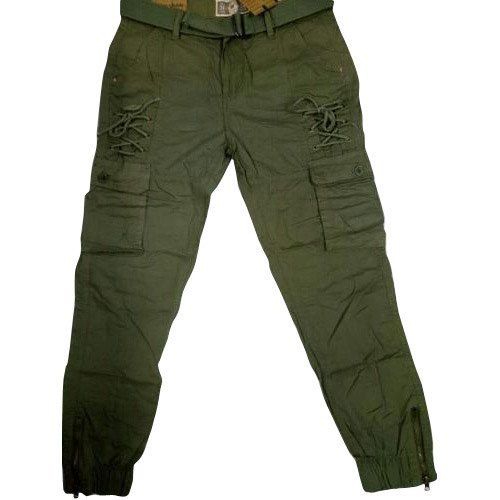 Green Colour Loose Fit Plain Cotton Casual Wear Cargo Jeans Pant Age Group: 10-12 Years