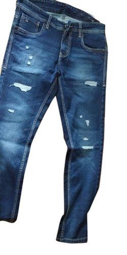 Mens Blue Party Wear Denim Jeans Plain With Button Type For Regular Wear