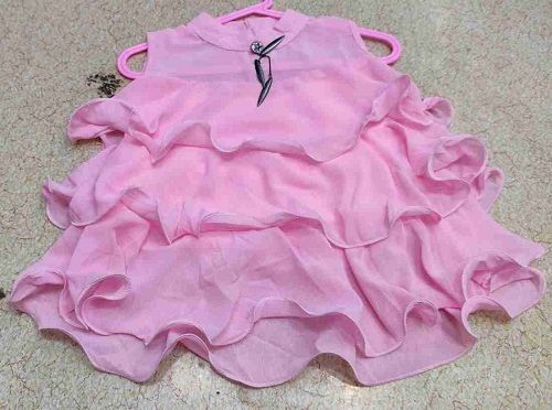 Pink Georgette Plain Sleeveless Highly Breathable Casual Wear Trendy Baby Girls Frock