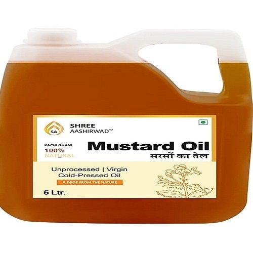 Shree Aashirwad 100% Natural Unprocessed Cold Pressed Virgin Mustard Oil, 5 Liter