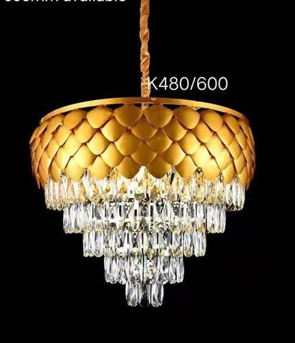 Crystal White And Golden Mount Roof Fluorescent Bulb Brass Hanging Jhoomer Light