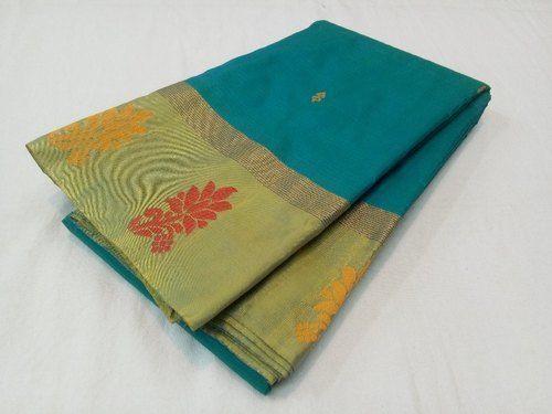 Party Wear Aqua Green Simple Elegant Art Cotton Silk Ladies Sarees With Blouse Piece Set