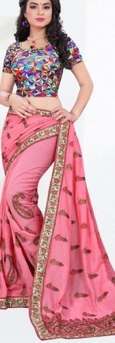 Banarasi Pink Saree Printed 100% Cotton, Beautiful And Tradistional, For All Occasion