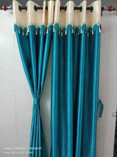 Blue And Rectangle Plain Polyester Door Curtains For Living Room Size: 7X3Feet