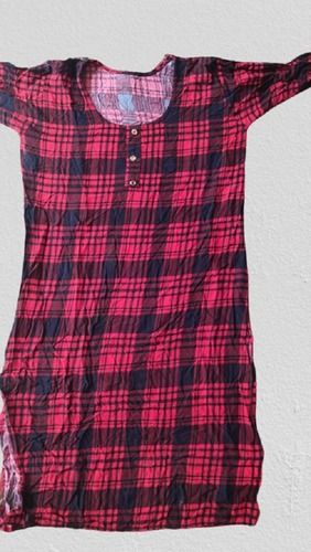 Dry Cleaning Casual, Daily Wear Full Sleeve Dark Pink Color Checked Rayon Kurti For Ladies