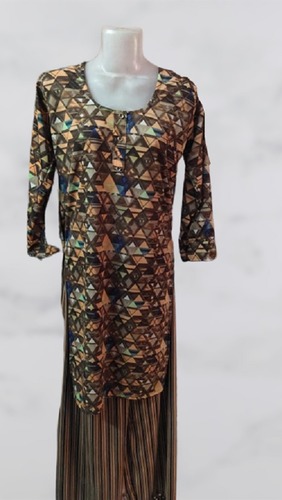 Ladies Rayon Printed Full Sleeves Palazzo Suit - Multicolor, Size L | Breathable Material, Flowy Design, Ideal for Daily Wear, Easy Maintenance