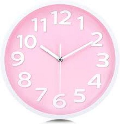 Plastic Pink Color Wall Clock 12 Inch Silent Non-Ticking Battery Operated Decorative Clock