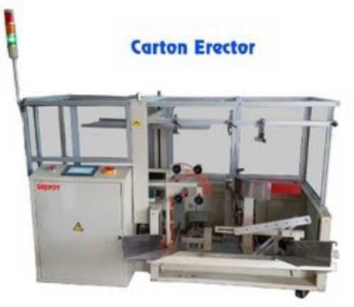 Silver Single Phase Carton Erector, Pneumatically Operated And Bottom Sealing Motorized