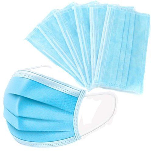 Sky Blue Disposable Non Woven Highly Breathable Surgical Face Mask For Unisex Length: 12 Inch (In)