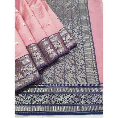 Pink And Grey Color Party Wear Art Silk Saree With Blouse Piece