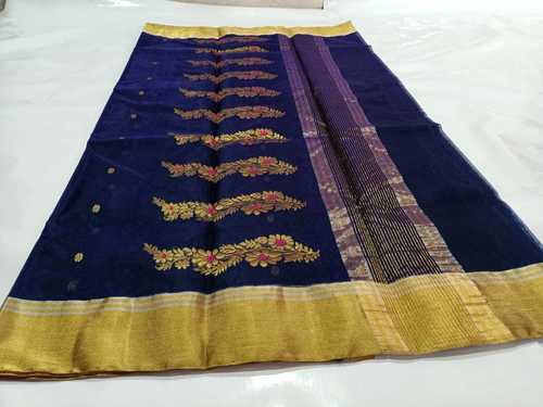 Dark Blue And Yellow Party Wear Art Silk Saree With Blouse Piece For Ladies