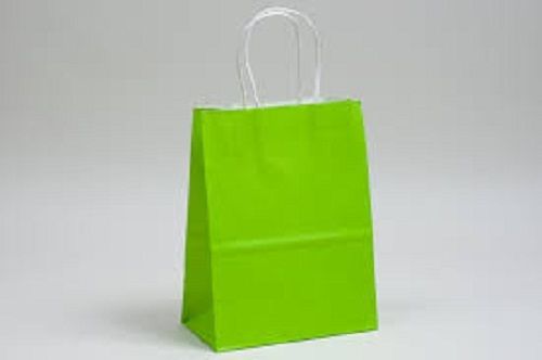 Green Color Plain Pattern Disposable And Eco Friendly Paper Carry Bags With Handle Size: 8 X 10 - 16 X 20 Inches