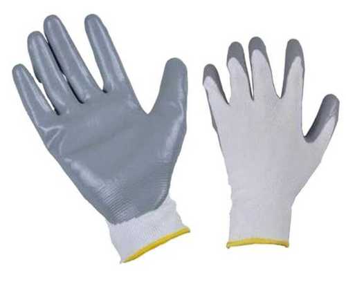 Light Weight And Powder Free Full Fingered Hand Gloves In Gray White Color