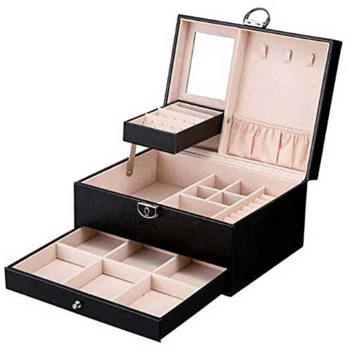 Multi Layer Jewelry Box In Rectangular Shape And Black Color, Weight 1Kg Design: Modern