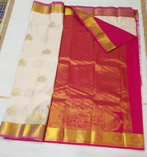 Traditional Pink And White Colour Party Wear Art Silk Ladies Saree With Blouse Piece Set