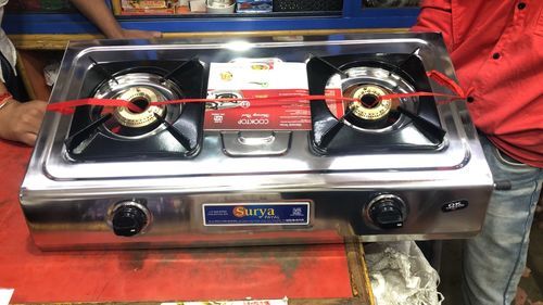 Surya Care 2 Burner Glass, Stainless Steel Gas Stove, Use In Home And Office