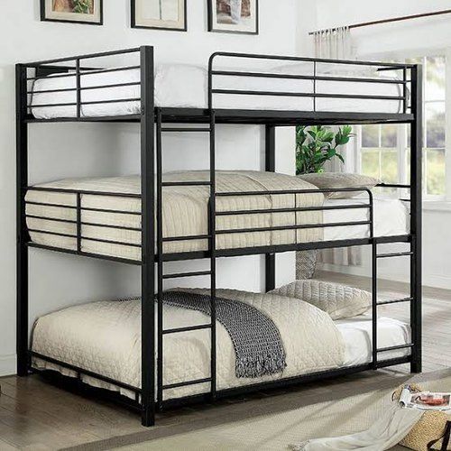 Machine Made Black Color Triple Bunk Bed With Iron Materials And Easy To Assemble, Indian Style