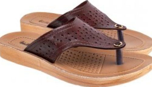 Summer Ladies Relax And Comfortable Brown Leather Slippers For Casual Wear