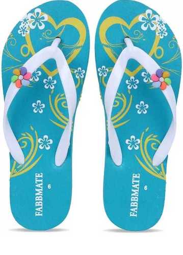 Ladies Relax With Comfortable Skyblue And White Slippers For Casual Wear
