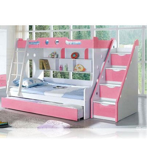 Machine Made Pink And White Color Pull Out Bunk Bed With Wooden Materials And Solid Wood 