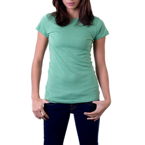 Regular Wear Half Sleeve Girls T Shirt With Green Colour And 100% Cotton