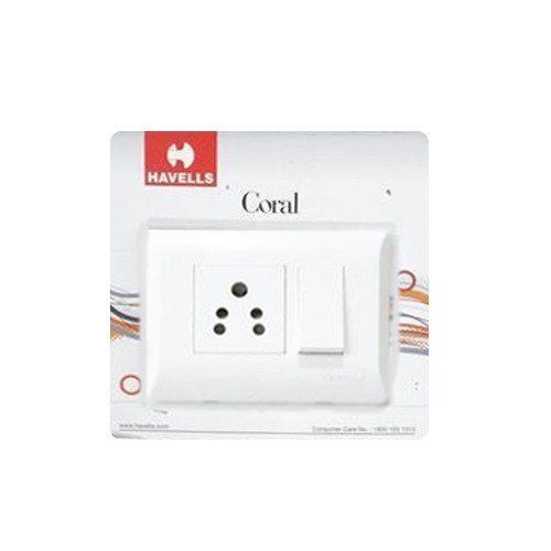 Pvc 240V White Color 3 Pin Socket Havells Coral Modular Switch