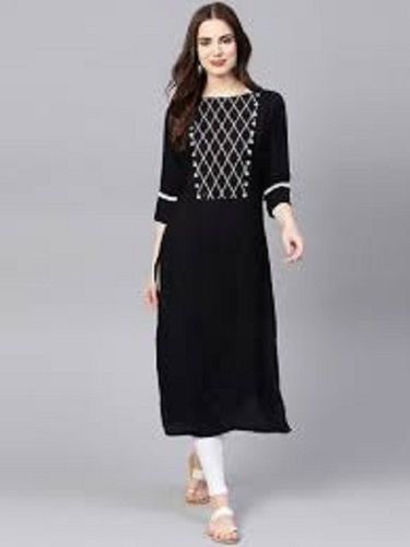 3/4 Sleeve Womens 100 Percent Cotton Fabric Black Fancy Kurti For Daily Wear Decoration Material: Beads