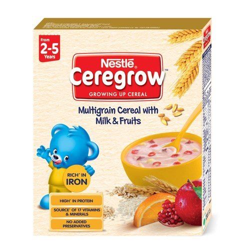 नेस्ले सेरेग्रो विटामिन ए सी डी के साथ दूध और फलों के साथ मल्टीग्रेन अनाज उगाना 