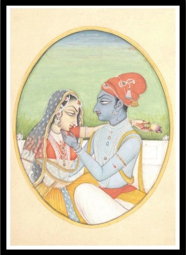 Indian Radha And Krishna Rajasthani Shaili Handmade Miniature Painting