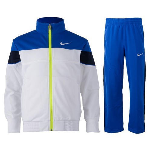 White And Blue Mens Sports Track Suit With Polyester Materials, Jacket Ty