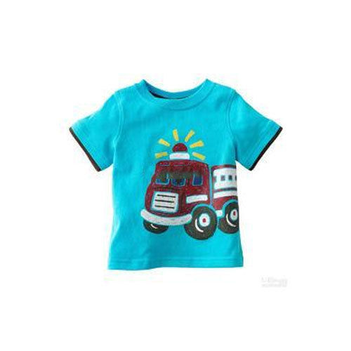 Casual Wear Half Sleeve Printed T Shirt With Sky Blue Colour And Cotton Materials