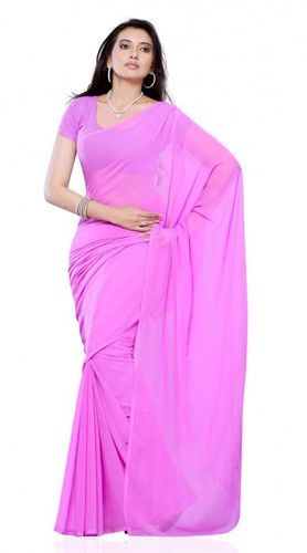 Silk Comfortable And Washable Exclusive Purplish Pink Chiffon Plain Simple Saree