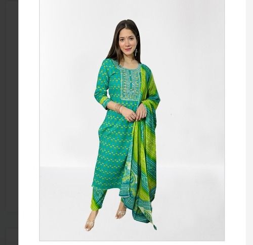 Indian Comfortable Light Green Color Printed Kurta With Dupatta Set For Casual Wear