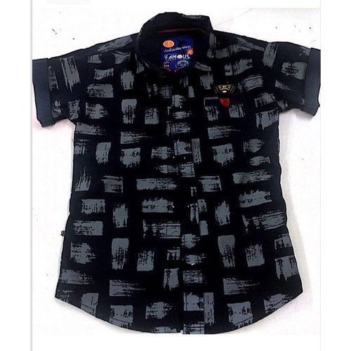 Black Party Wear Printed Half Sleeve Kids Shirt With 100% Cotton Materials, Normal Washable