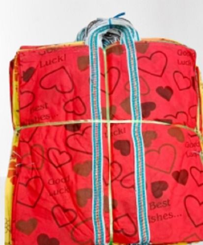 Red Color Heart Printed Hand Bag With Plastic Handle For Shopping