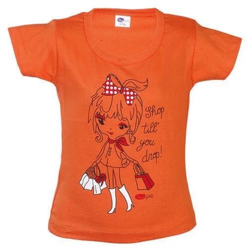 Quick Dry Round Neck Kids T Shirt With Orange Colour And 100% Cotton Materials