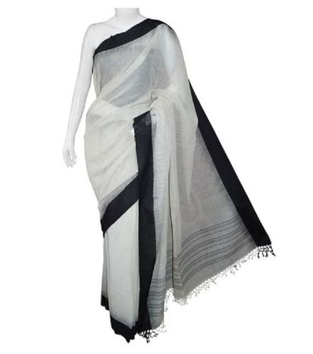 Traditional White And Black Color Bengal Cotton Handloom Saree With Blouse Piece Sets