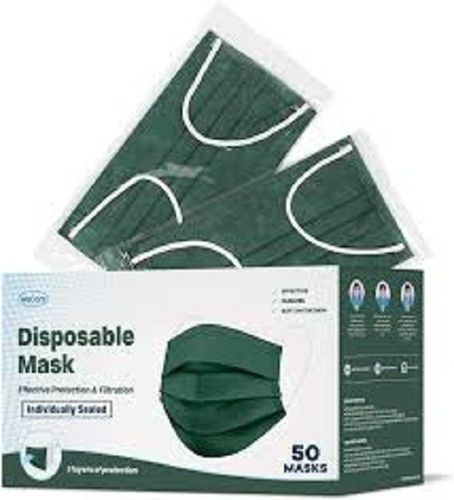 3 Layer 100% Pure Green Color Soft And Comfortable Disposable And Breathable Face Mask