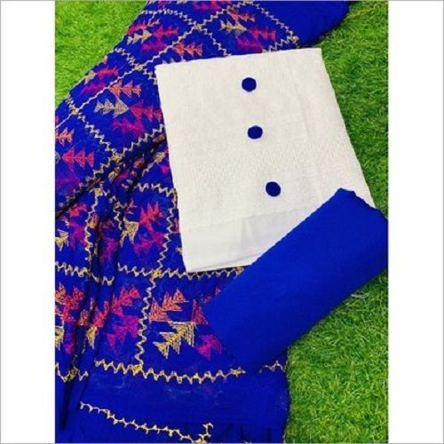 Ladies Casual Wear Blue And White Plain 100% Pure Cotton Stitched Suit