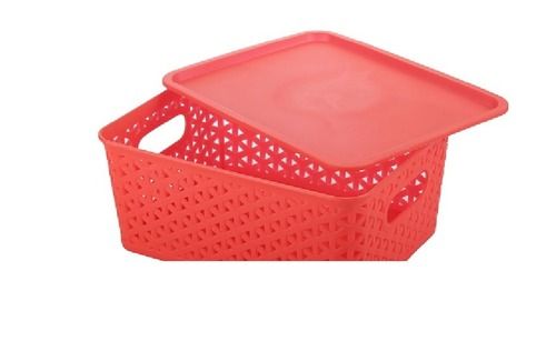 Pink Red Color Plastic Storage Basket With Lid And Anti Crack Properties