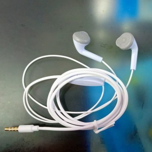 White Plastic Wired Earphone - Long Cord, Integrated Microphone for Calls and Music Control