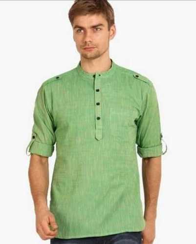 Full Sleeves Round Neck Green Colour Mens Kurtas With Button Closures ...