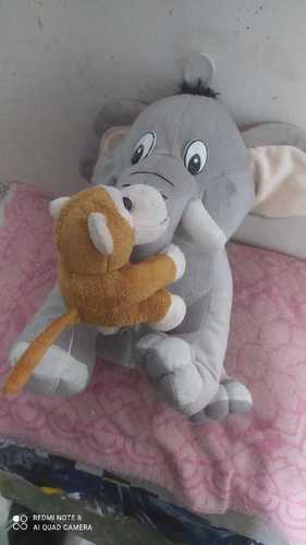 Cotton Light Weight Kid Soft Toys (Elephant And Monkey) In Grey And Yellow Color