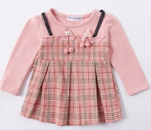 Smooth Texture Tear Resistance Light Weight Pink Printed Kids Girls Frock