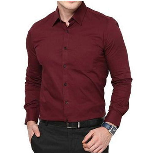 Full Sleeves Maroon Color Plain Cotton Casual Wear Designer Shirts For Mens Chest Size: 34