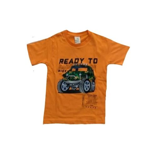 Orange Printed Cotton Hosiery Summer Wear Kids Baby Half Sleeves T-Shirts