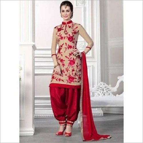 Red Party Wear Full Sleeves Washable Designer Patiala Salwar Suit For Ladies