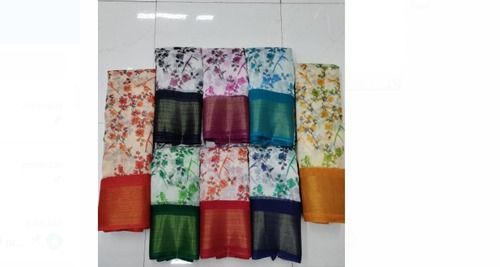 Attractive Design Flower Printed Cotton Silk Saree For Daily Wear